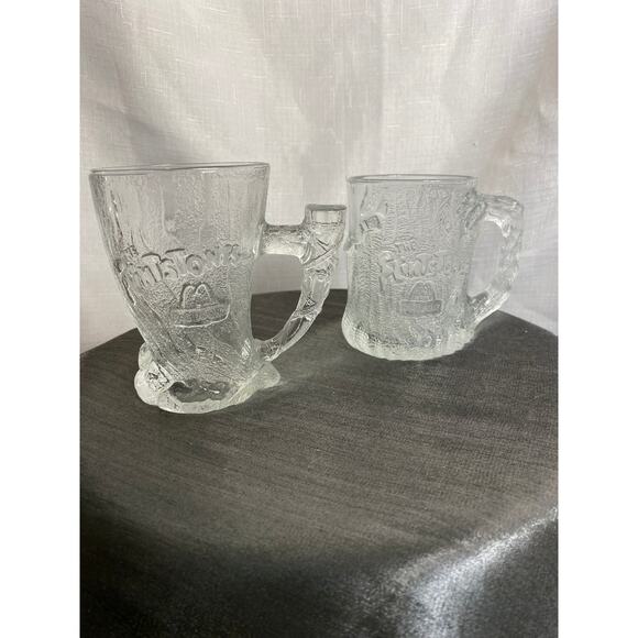 Set of 2 clear glass Flintstones "Roc McDonald" Mugs 1993 McD,Inc. 2 designs EUC - Picture 4 of 16